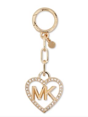 🆕 MICHAEL KORS Heart Pavé 18k Gold Plated Key Chain Charm
